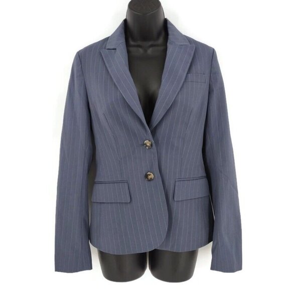 Theory Sz 4 Nettie Pinstripe Single Breasted Blazer Suite Jacket Blue Tortoise - Picture 2 of 15